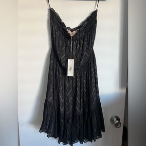 Rebecca Taylor silk zig zag strapless noir dress